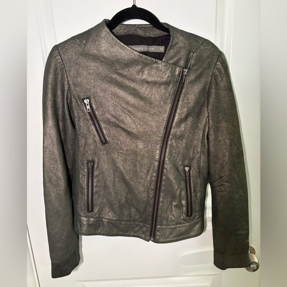 Bolongaro Trevor Womens Metallic Moto Leather Jacket Size M
